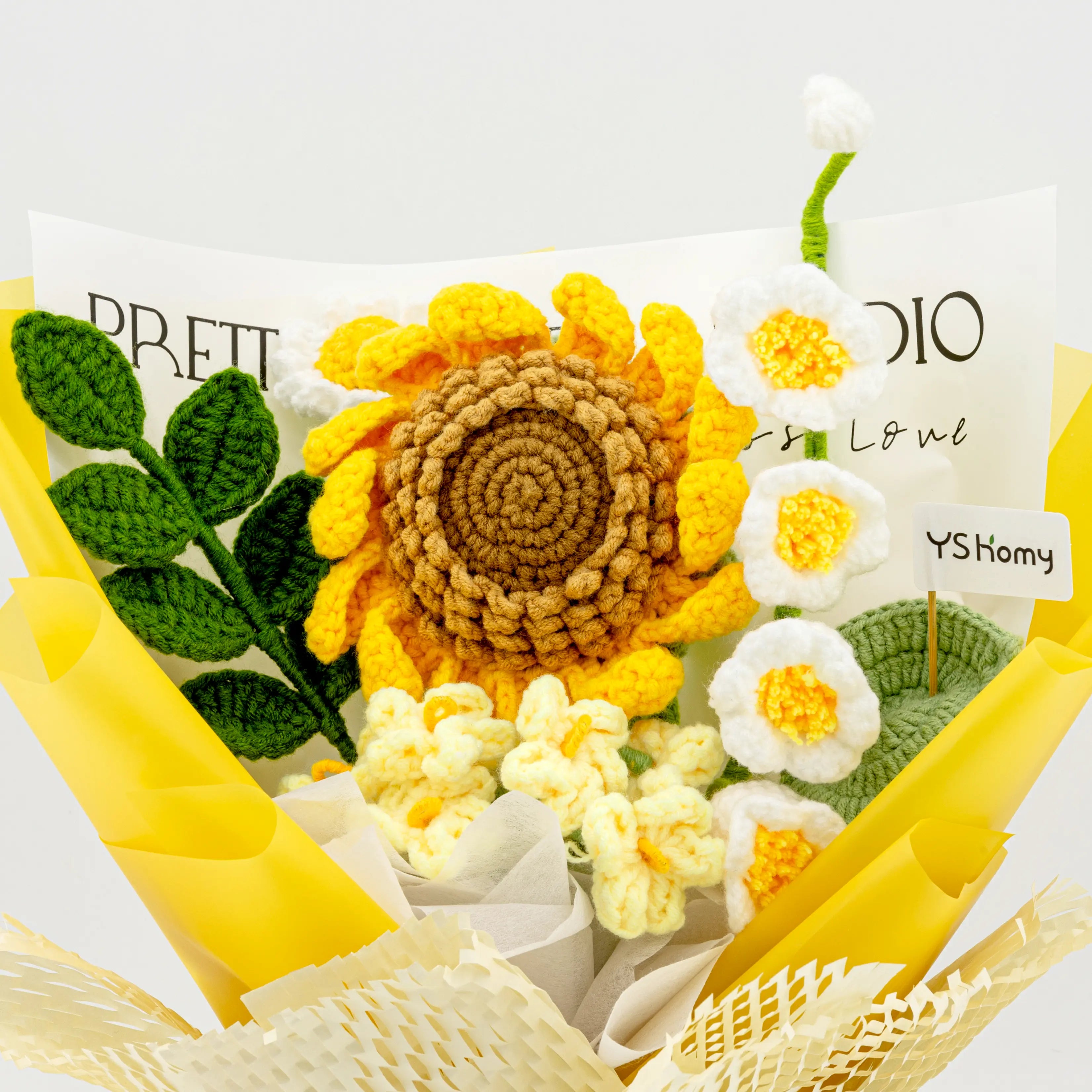 sunflower and white lily bouquet YSHomy Crochet Sunflower Lily of the Valley Daisy Bouquet Big Sunflower