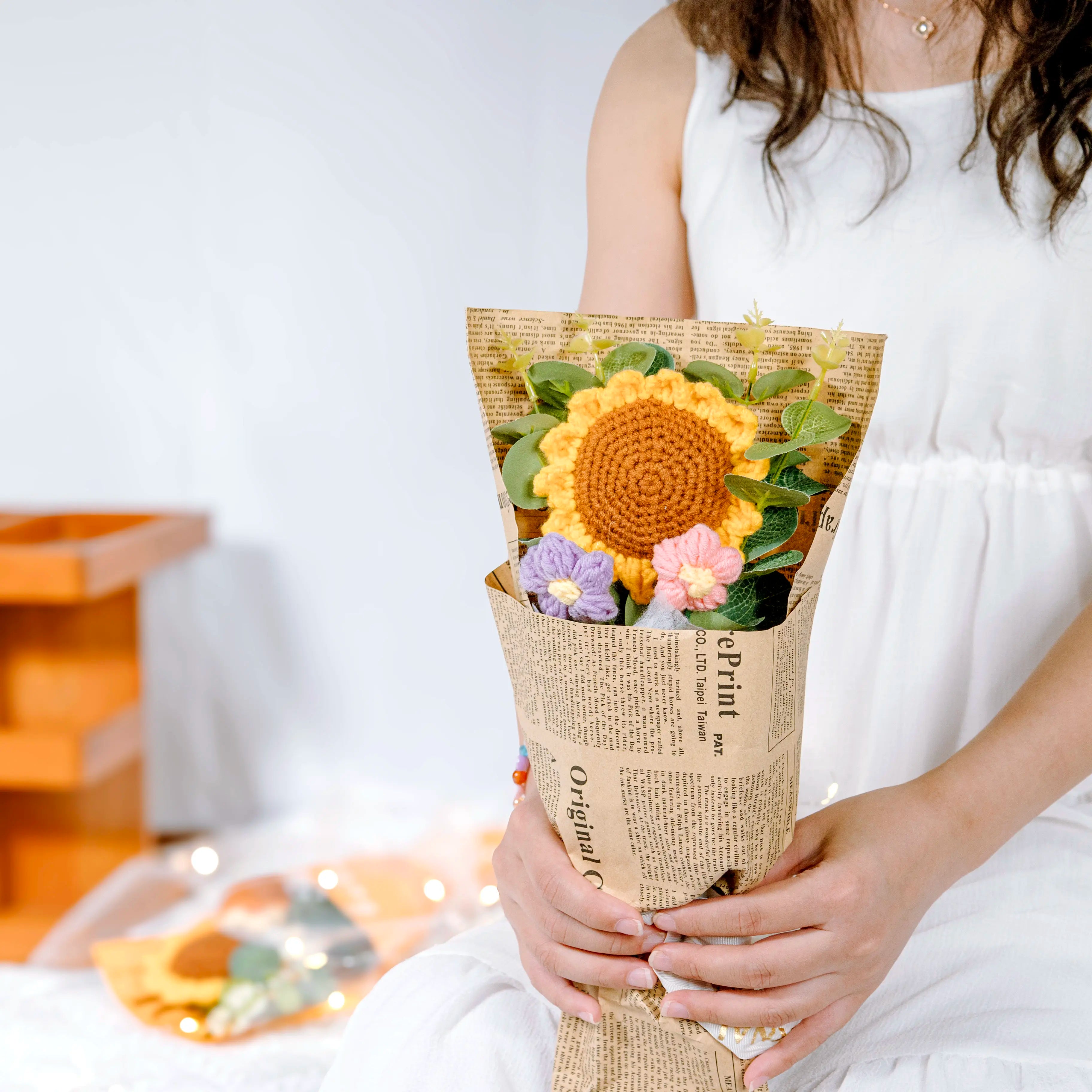 Bouquet de fleurs au crochet, Bouquet de tournesol, Fleurs au crochet, Bouquet au crochet, Cadeau au crochet, Fleur de fil, Fleur éternelle, Cadeau de la Saint-Valentin