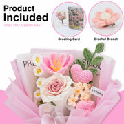 YSHomy Gehäkelter Thai-Rosen-Tulpen-Herz-Strauß – Rosa