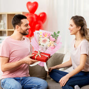 YSHomy Gehäkelter Thai-Rosen-Tulpen-Herz-Strauß – Rosa