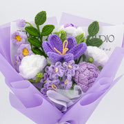 YSHomy Bouquet all'uncinetto tulipano, rosa e nontiscordardimé – Viola