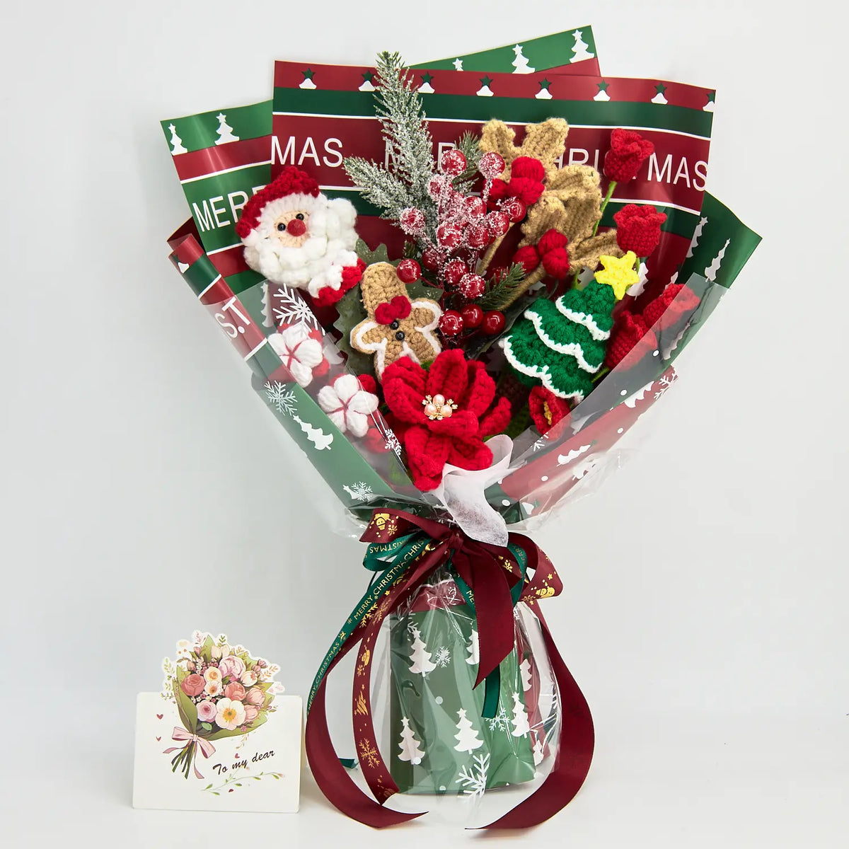 YSHomy Red & Green Crochet Christmas Bouquet