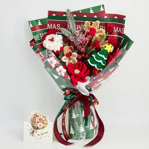 YSHomy Red & Green Crochet Christmas Bouquet
