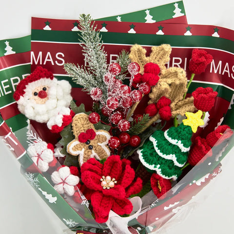 YSHomy Red & Green Crochet Christmas Bouquet
