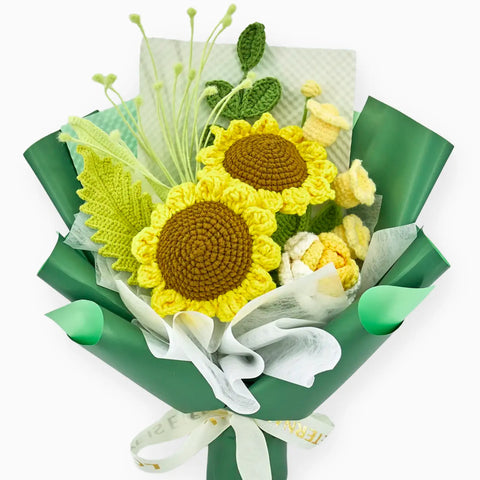 YSHomy Crochet Sunflower Bouquet with Green Wrapping