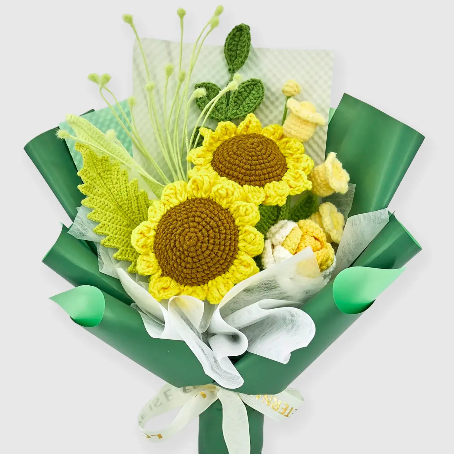YSHomy Crochet Sunflower Bouquet with Green Wrapping