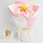 YSHomy Round Crochet Pink & White Emoji Bouquet with Rose