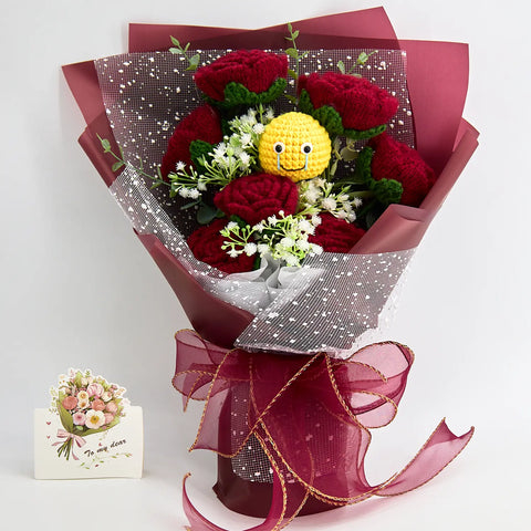 YSHomy Red Crochet Emoji Bouquet with Rose