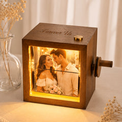 YSHomy Personalized Wooden Photo Flip Box with Light & Engraving