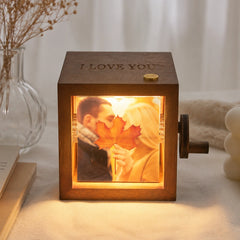 YSHomy Personalized Wooden Photo Flip Box with Light & Engraving