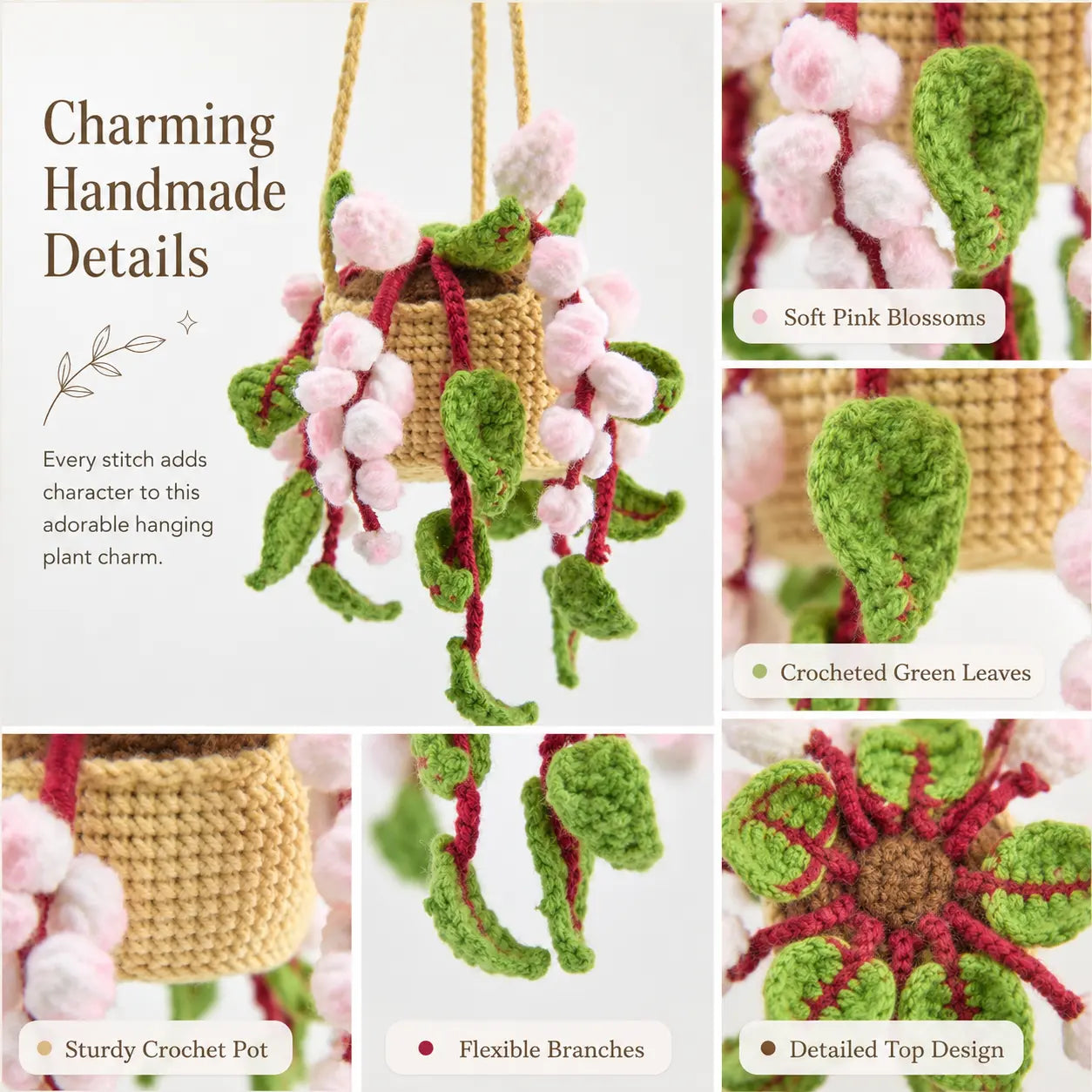hanging plants crochet YSHomy Crochet Flowers & Leaves Plant Car Hanging