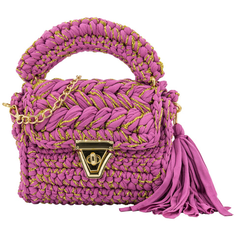 YSHomy Handmade Crochet Crossbody Handbag with Golden Thread