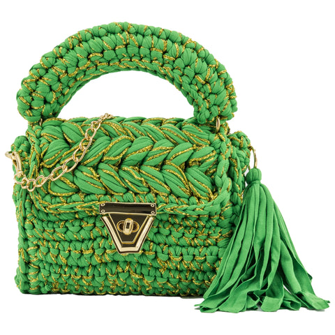 YSHomy Handmade Crochet Crossbody Handbag with Golden Thread
