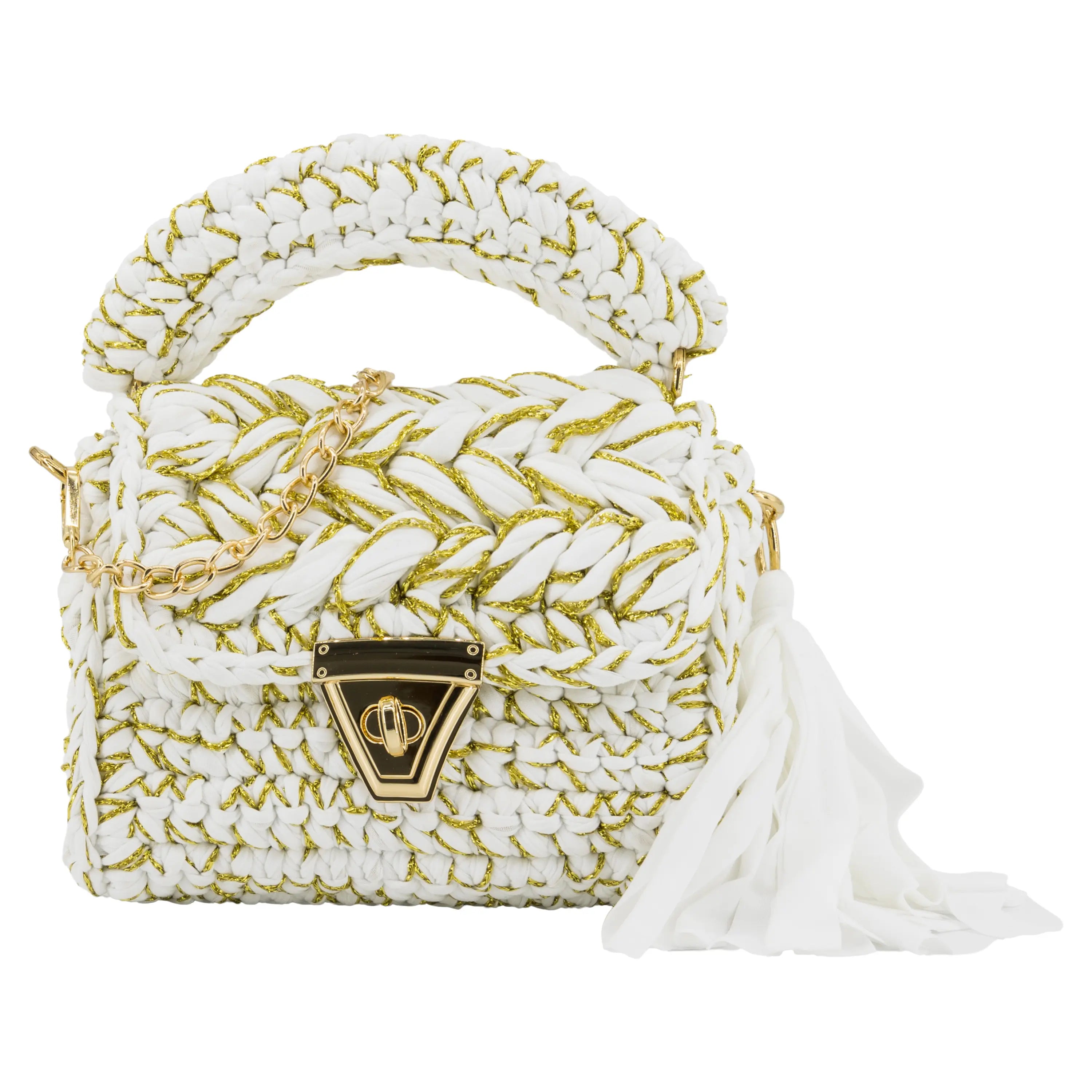 YSHomy Handmade Crochet Crossbody Handbag with Golden Thread