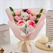 Graduation crochet bouquet with pink roses and crocheted HK lettering