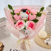 YSHomy Crochet Flower Bouquet with Graduation HK & Pink Rose
