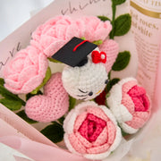 YSHomy Crochet Flower Bouquet with Graduation HK & Pink Rose