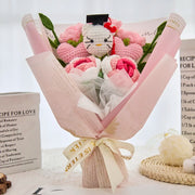 YSHomy Crochet Flower Bouquet with Graduation HK & Pink Rose