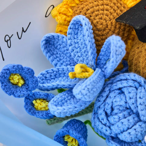 YSHomy Blue Crochet Flowers Bouquet with Sunflower Rose Tulip for Boy Graduation