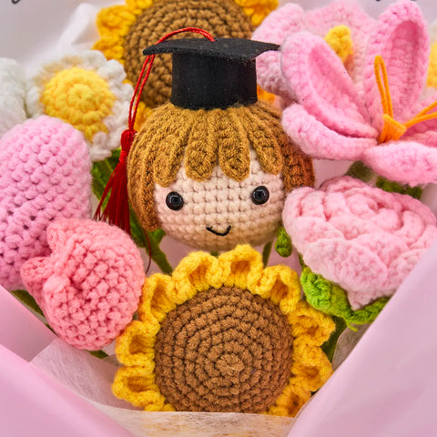 YSHomy Pink Crochet Flowers Bouquet with Sunflower Rose Tulip for Girl Graduation
