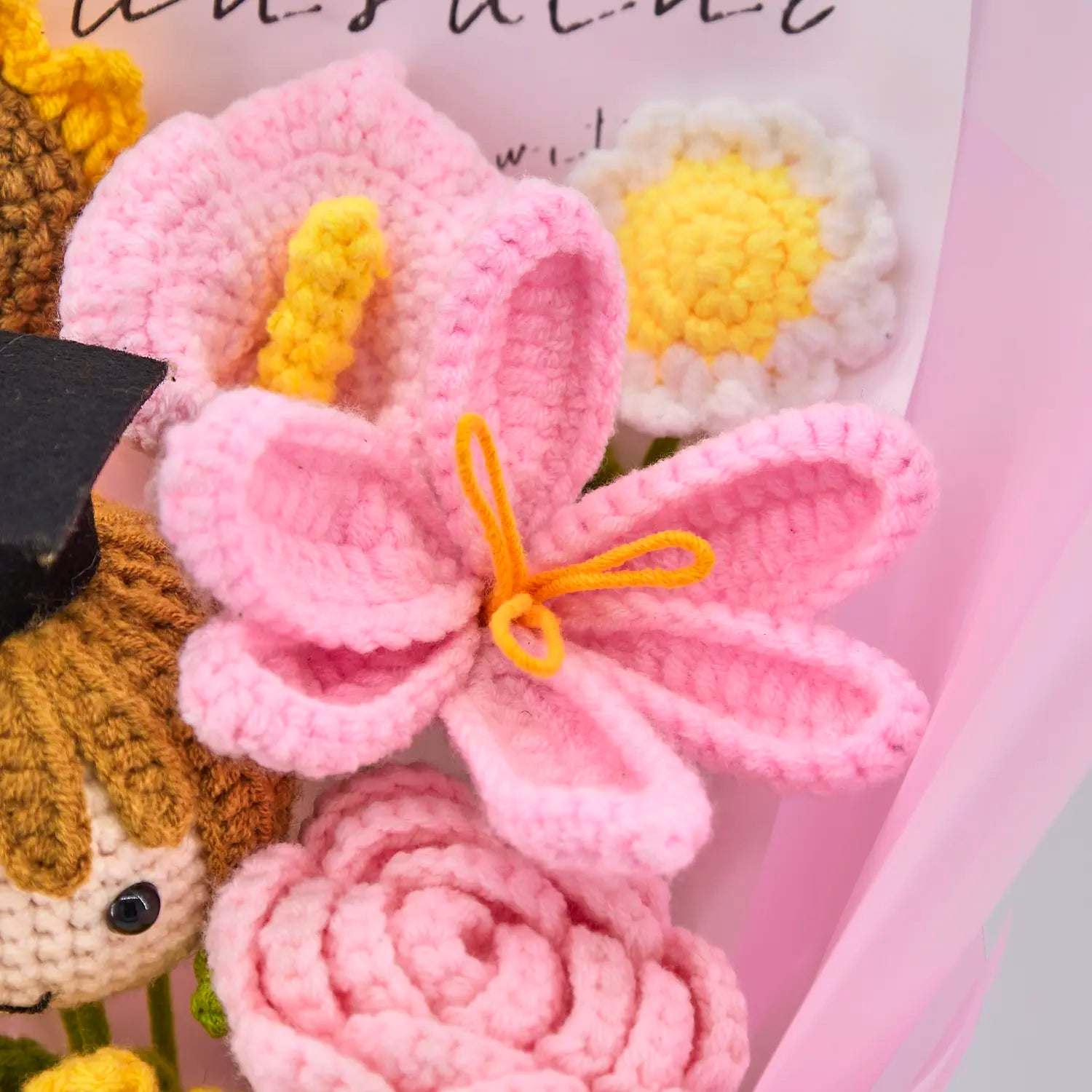 YSHomy Pink Crochet Flowers Bouquet with Sunflower Rose Tulip for Girl Graduation