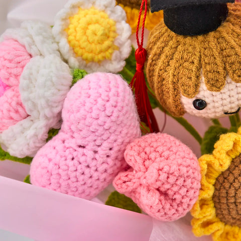 YSHomy Pink Crochet Flowers Bouquet with Sunflower Rose Tulip for Girl Graduation