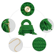 YSHomy Crochet Handbag with Tassels on Two Sides-Green