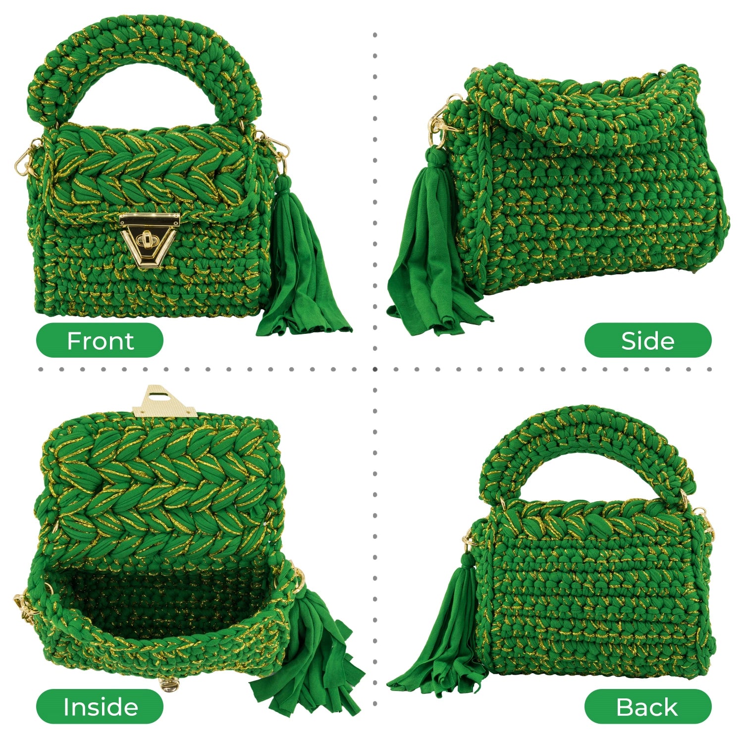 YSHomy Handmade Crochet Crossbody Handbag with Golden Thread