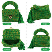 YSHomy Crochet Handbag with Golden Thread-Green