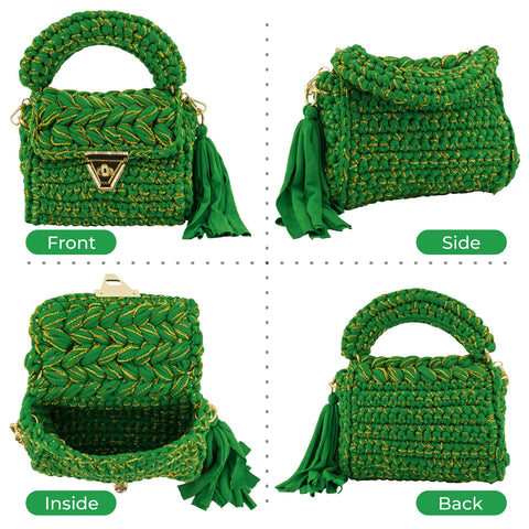 YSHomy Handmade Crochet Crossbody Handbag with Golden Thread