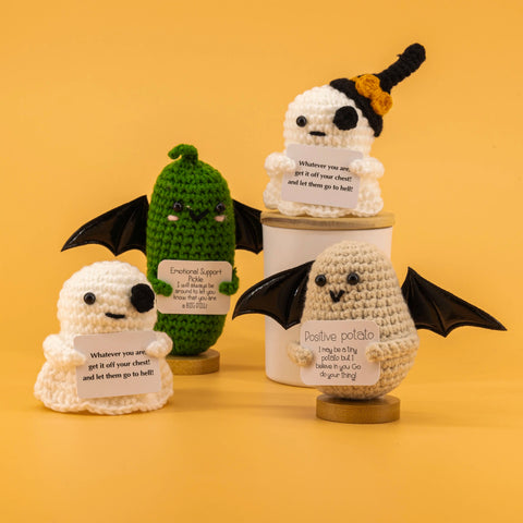 YSHomy Emotional Support Crochet Ghost Toy & Potato Pickle Set