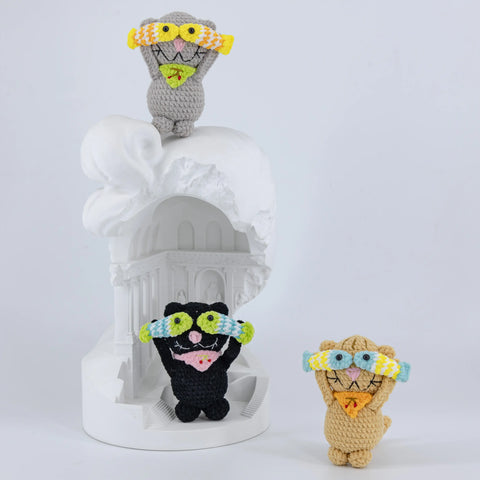YSHomy Crochet Cute Cat & Fish Doll for Desk Decor