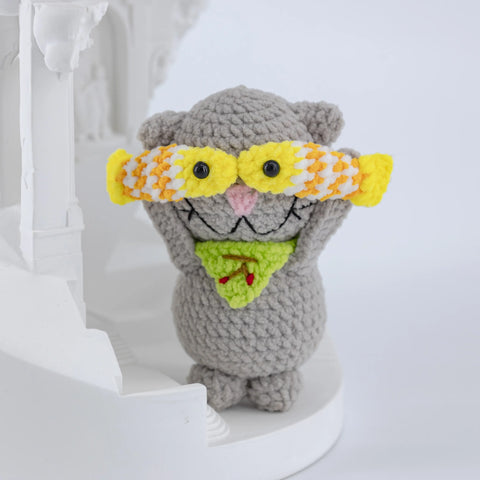 YSHomy Crochet Cute Cat & Fish Doll for Desk Decor