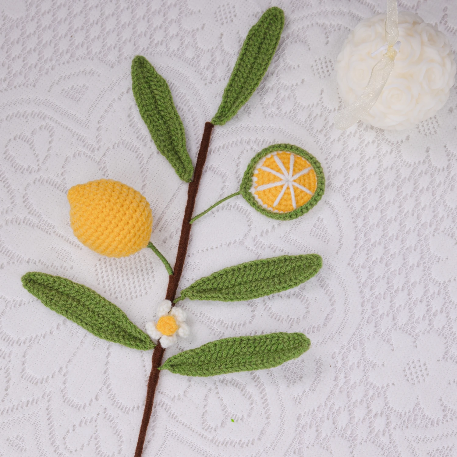Fleurs au crochet, Citronnier au crochet, Fraise au crochet, Ensemble de 2, Cadeau de la Saint-Valentin, Cadeau au crochet, Cadeau pour elle, Plante au crochet