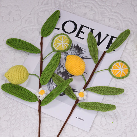 Fleurs au crochet, Citronnier au crochet, Fraise au crochet, Ensemble de 2, Cadeau de la Saint-Valentin, Cadeau au crochet, Cadeau pour elle, Plante au crochet