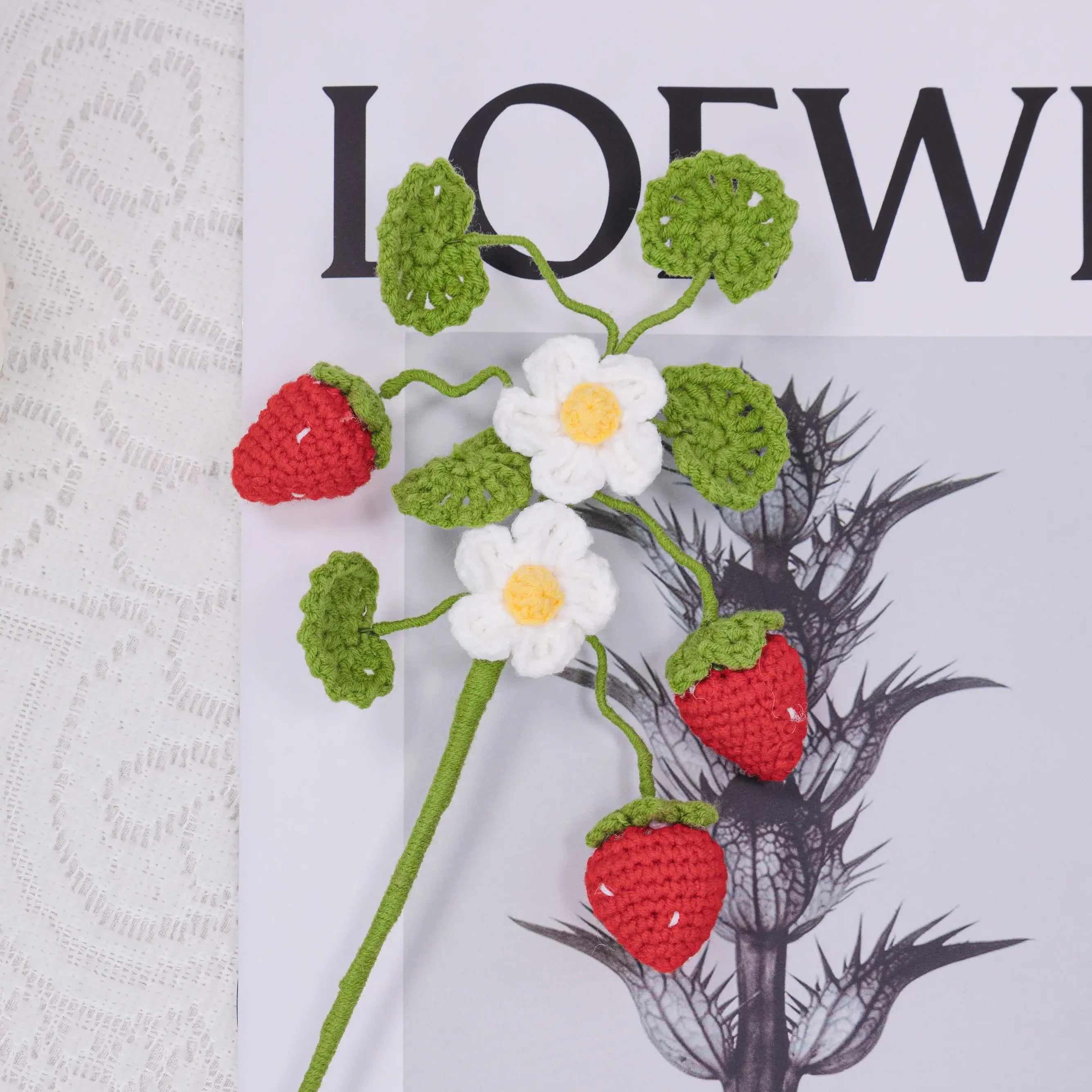 Fleurs au crochet, Citronnier au crochet, Fraise au crochet, Ensemble de 2, Cadeau de la Saint-Valentin, Cadeau au crochet, Cadeau pour elle, Plante au crochet