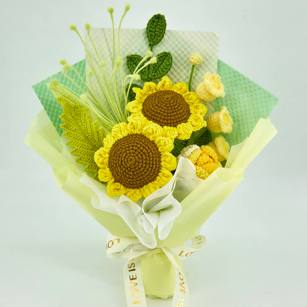 YSHomy Crochet Sunflower Bouquet with Yellow Wrapping