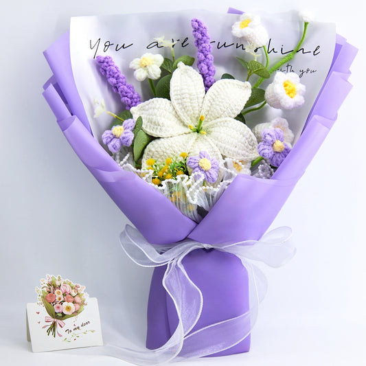 Crochet bouquet of lilies and lavender