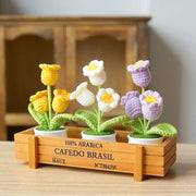 Crochet potted lily of the valley with three blooms and two leaves