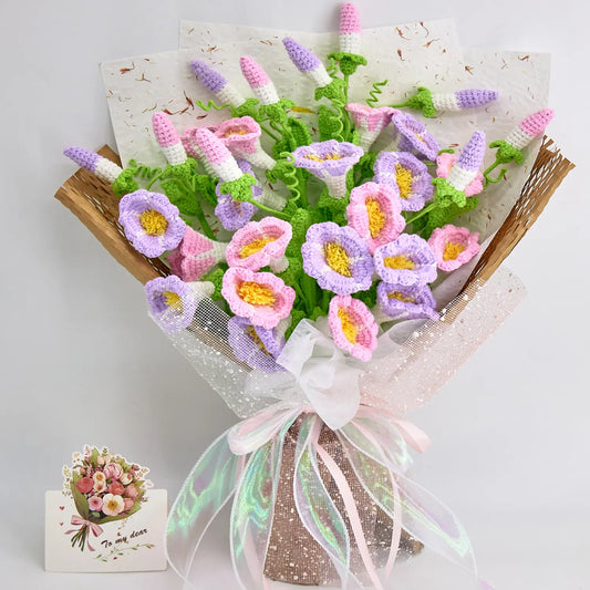Crochet bouquet of ten morning glory branches, September birth flower