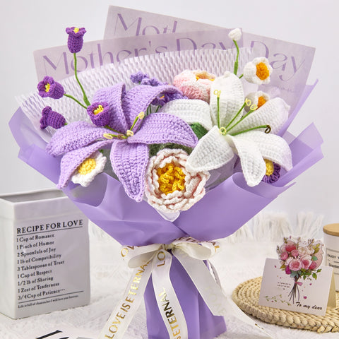 YSHomy Crochet Lily & Peony Bouquet for Mother's Day