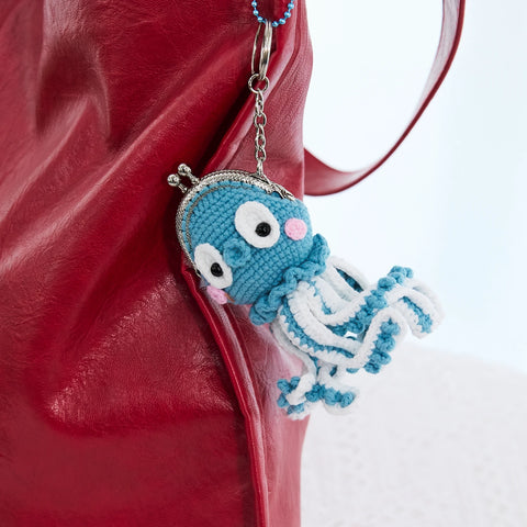 YSHomy Handmade Cute Crochet Octopus Coin Purse & Keychain