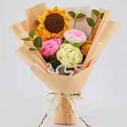 Crochet bouquet of sunflower, rose and daisy