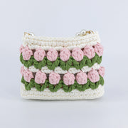 YSHomy Crochet Tulip Handbag with Pearl Handle & Chain