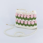 YSHomy Crochet Tulip Handbag with Pearl Handle & Chain