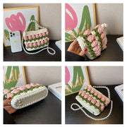 YSHomy Crochet Tulip Handbag with Pearl Handle & Chain