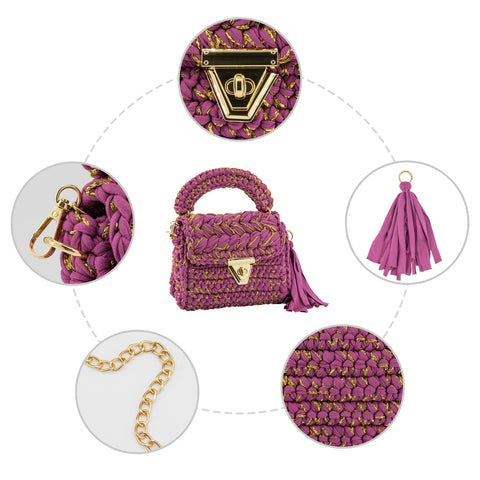 YSHomy Handmade Crochet Crossbody Handbag with Golden Thread