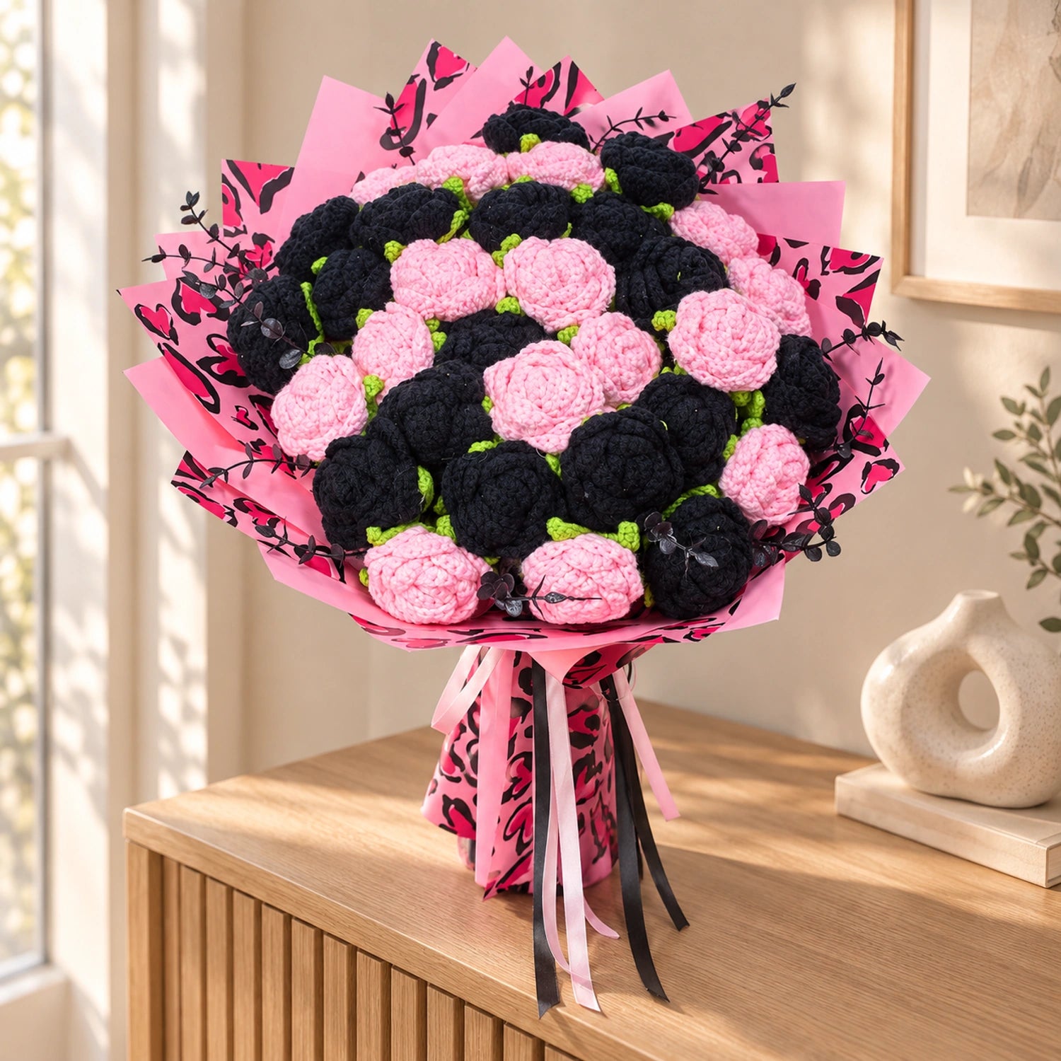 YSHomy Riesiger Häkelrosenstrauß mit becherförmigen Rosen