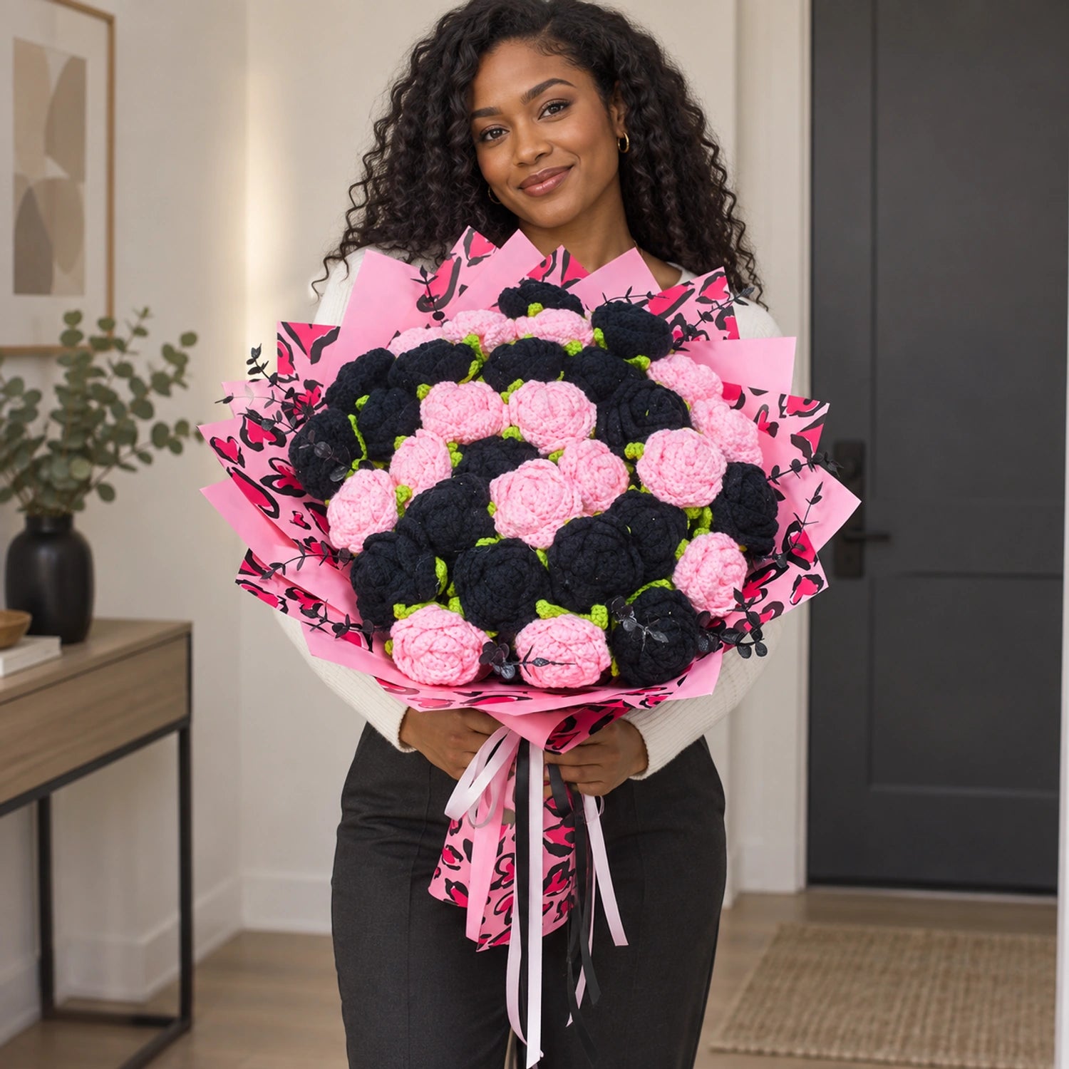 YSHomy Riesiger Häkelrosenstrauß mit becherförmigen Rosen