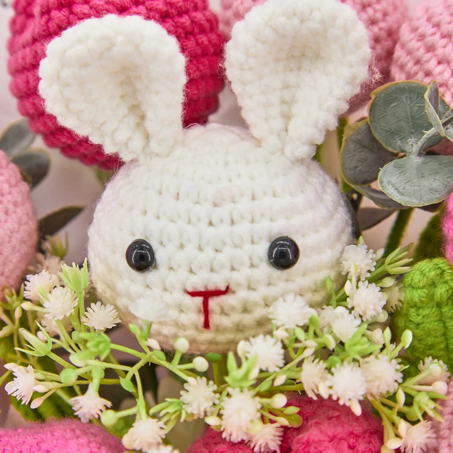 YSHomy Pink Crochet Rabbit Tulip Bouquet